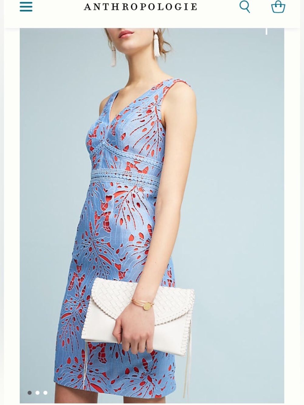 ANTHRO Maeve Light Blue Lace Overlay Dress with Coral Lining New 0